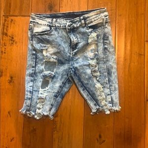 Blue jean biker shorts
